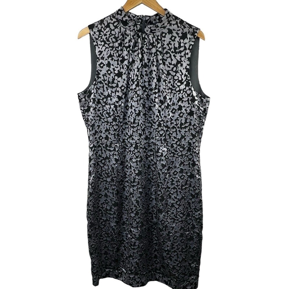 Brooks Brothers Gray Black Sleeveless Burnout Shift Dress 16 Mock Neck